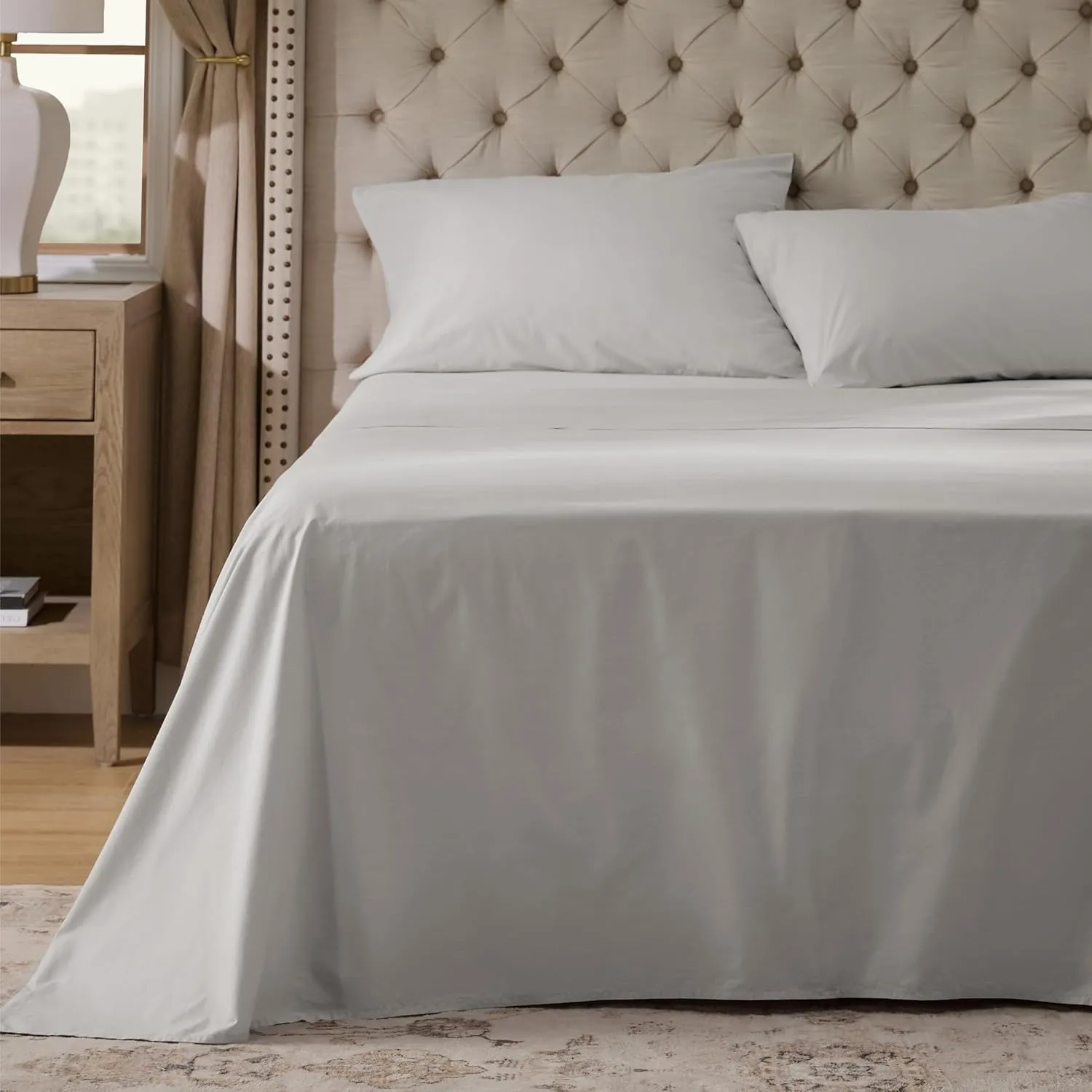 100% Cotton Sheets Queen Size - Soft Percale Sheets, 4 Pieces Grey Sheet Set,