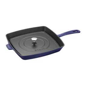 12" Cast Iron Square Grill Pan and Press Set - Dark Blue