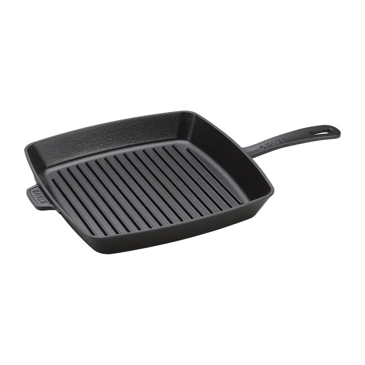 12" Cast Iron Square Grill Pan and Press Set - Matte Black