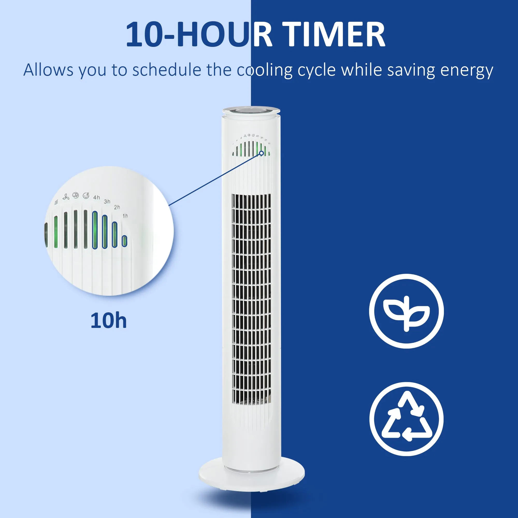 30'' Freestanding Tower Fan, 3 Speed 3 Mode, 10h Timer, 70 Degree Oscillation, LED Light, 5M Remote Controller, White