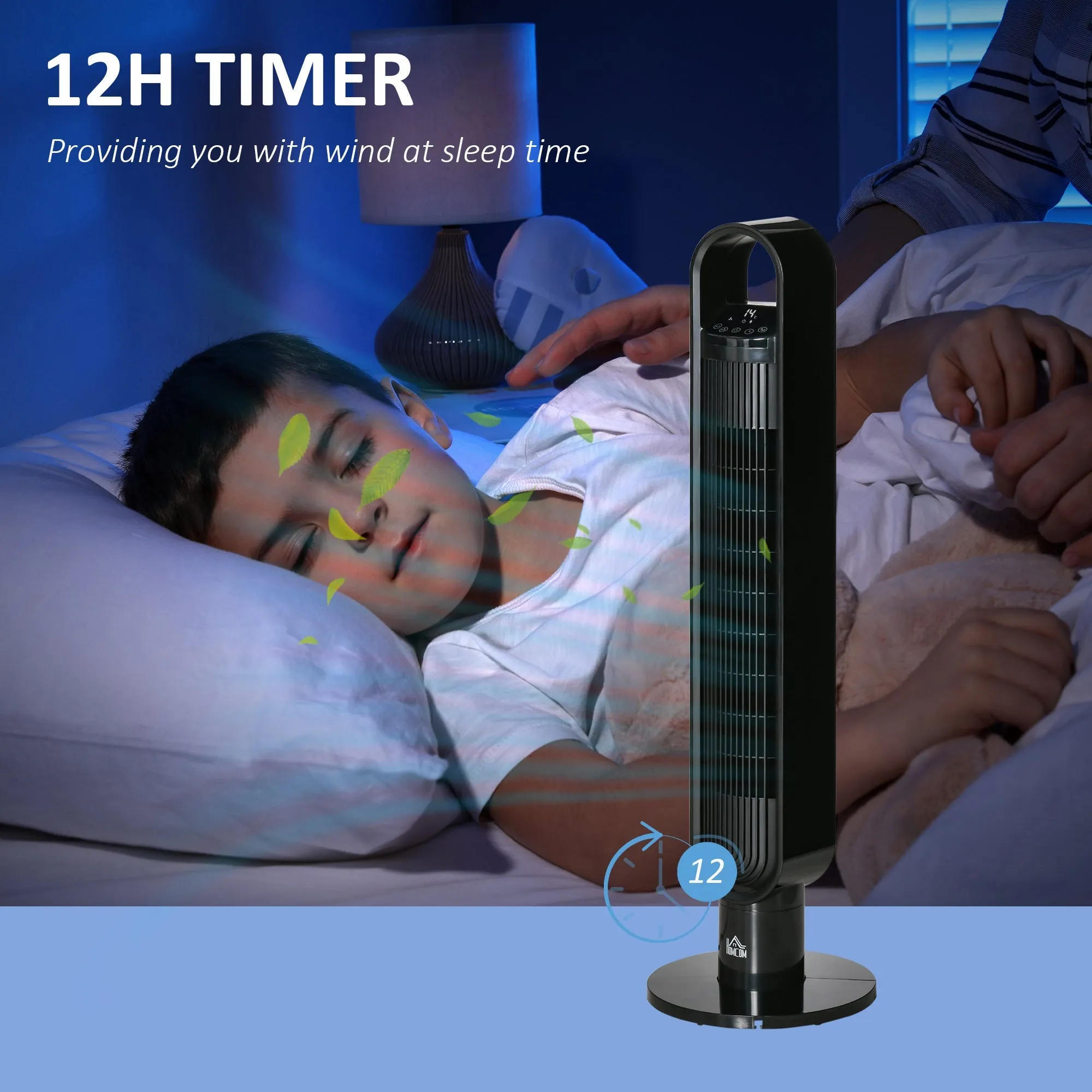 39" Anion Freestanding Tower Fan Cooling for Bedroom with Oscillating