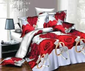 3D 4piece Bedding Set Duvet Cover Colorful Fitted Sheet Complete Floral Printed Set & 2 Pillowcases (290)