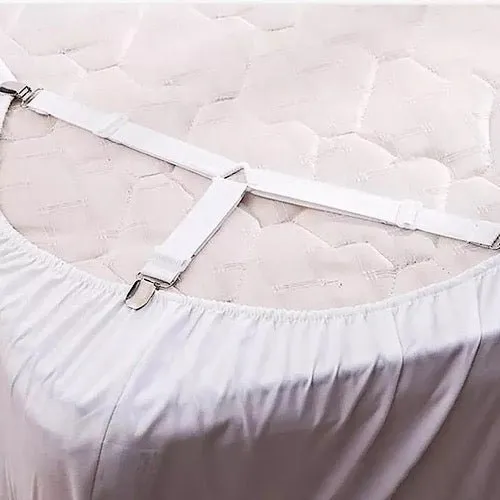 4 pieces Bed Sheet Holder Straps, White Color, Adjustable Elastic Bedsheet Holders For Fitted Sheets, Easy To Install.