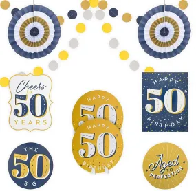 50th Birthday Decorations, Includes Table Centerpieces, Wall Sign, Ceiling Decorations and Confetti String (12 Pieces)