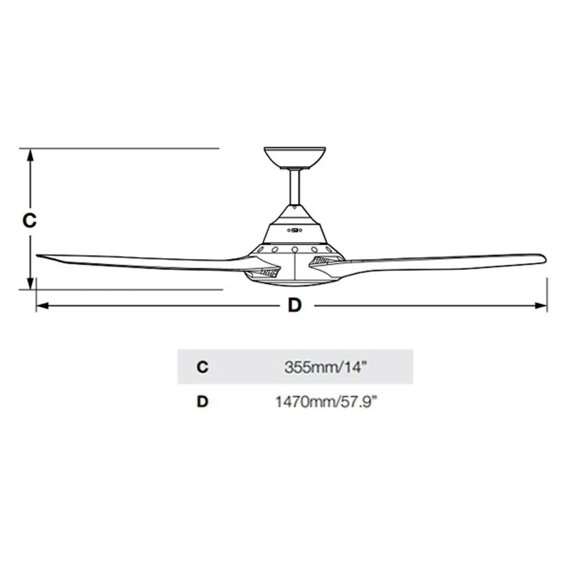 58" Flair AC Ceiling Fan with LED Light 3 Blade in White or Black