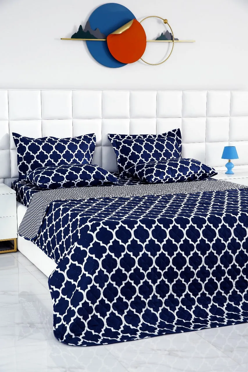 6 PCs Bed Spread Set-Blue Geometric