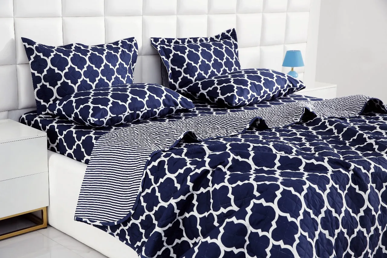 6 PCs Bed Spread Set-Blue Geometric