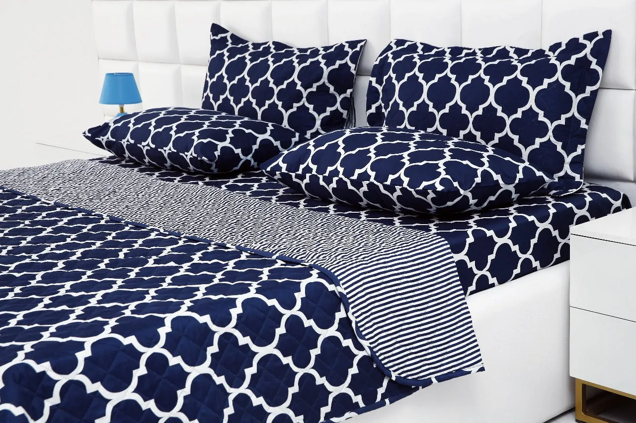 6 PCs Bed Spread Set-Blue Geometric