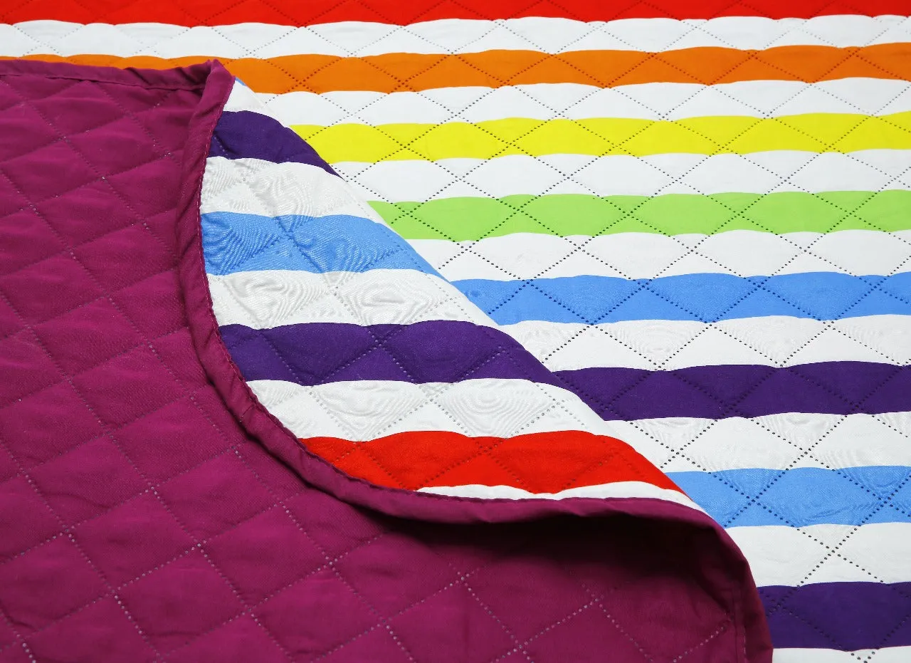 6 PCs Bed Spread Set-Multi Stripe(Plum)