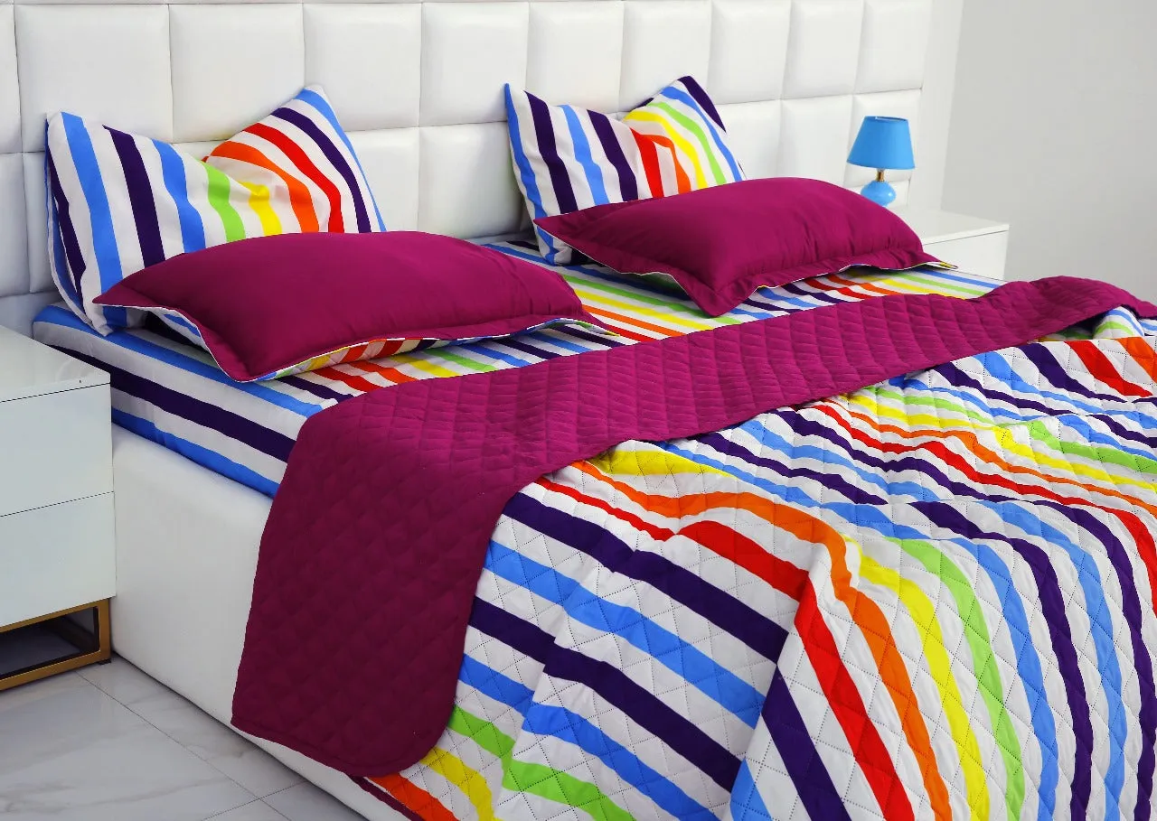 6 PCs Bed Spread Set-Multi Stripe(Plum)