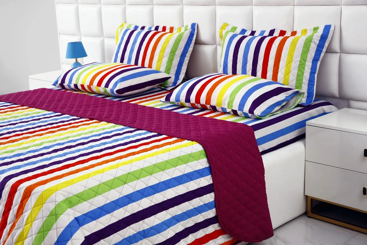 6 PCs Bed Spread Set-Multi Stripe(Plum)