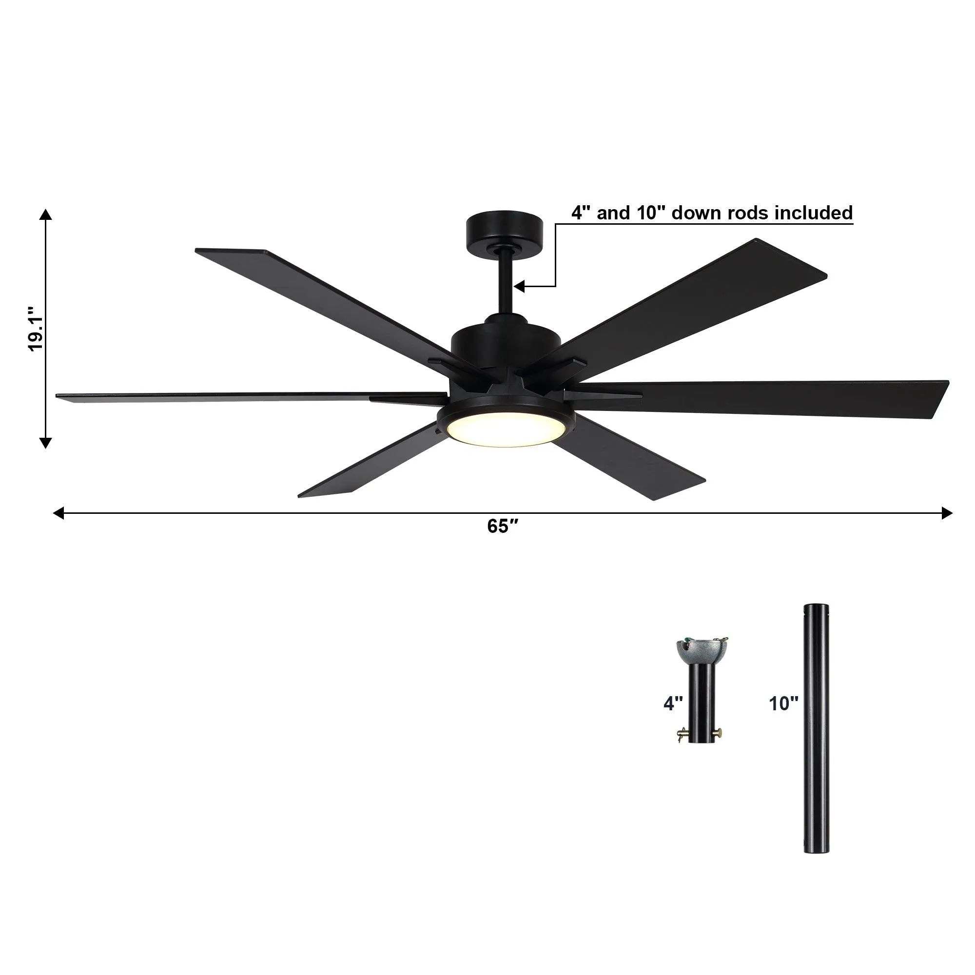 65" Amold Industrial Downrod Mount Ceiling Fan with Lighting and Remote Control