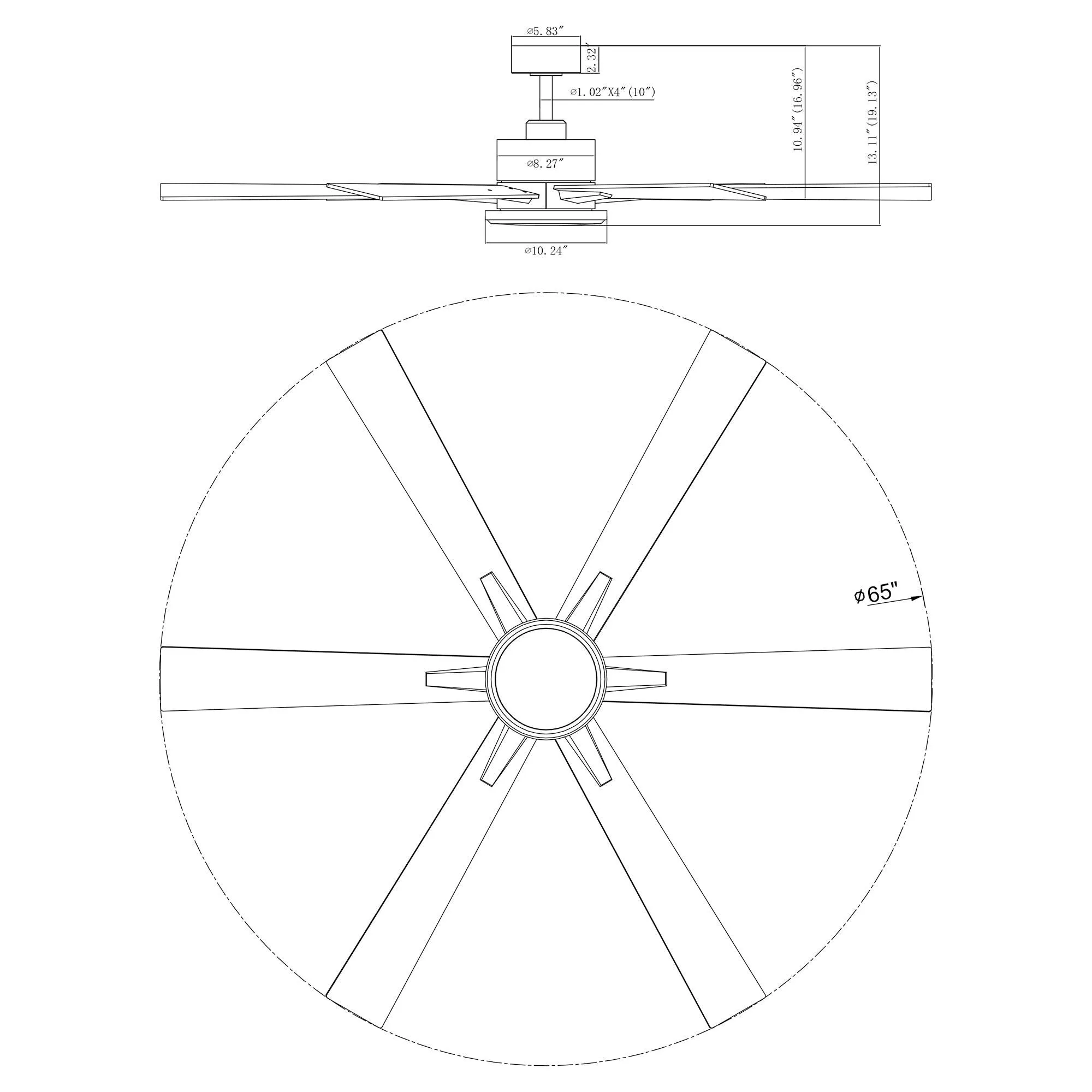 65" Amold Industrial Downrod Mount Ceiling Fan with Lighting and Remote Control