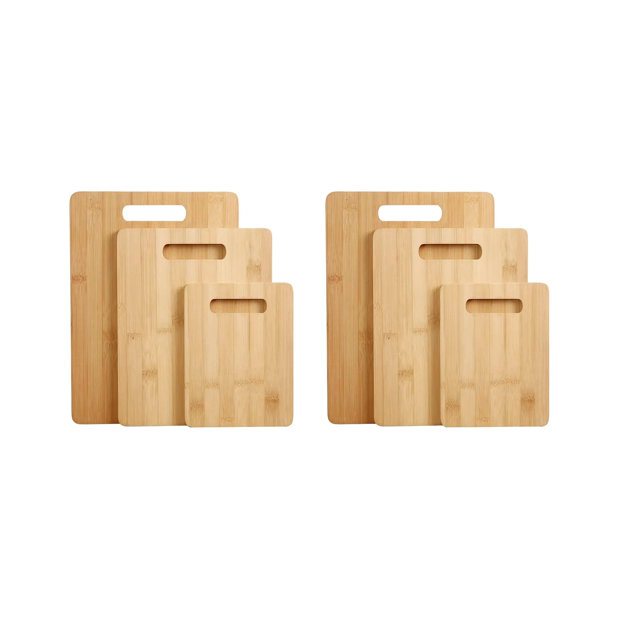 6pcs Bamboo Wood Chopping Board 3-Set Cheese Cutting & Serving Light Wood Tone