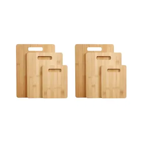 6pcs Bamboo Wood Chopping Board 3-Set Cheese Cutting & Serving Light Wood Tone