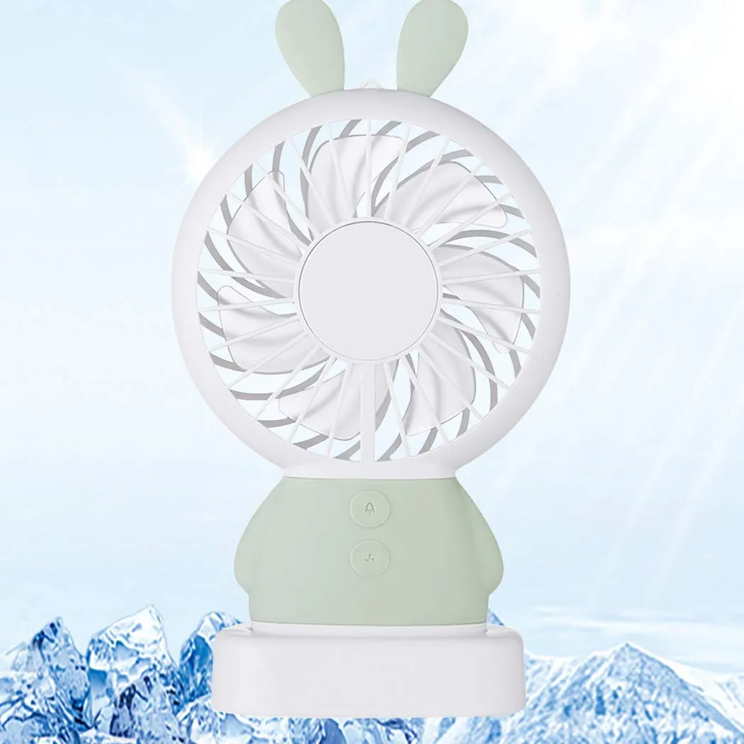 7633 Mini Portable Fan USB Rechargeable Handheld Rabbit Style Color Changing LED Light Pocket Desk Light Fan (Battery Not Include)