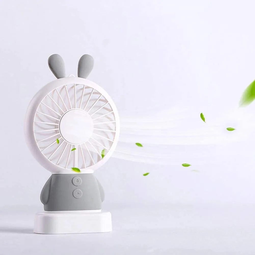 7633 Mini Portable Fan USB Rechargeable Handheld Rabbit Style Color Changing LED Light Pocket Desk Light Fan (Battery Not Include)