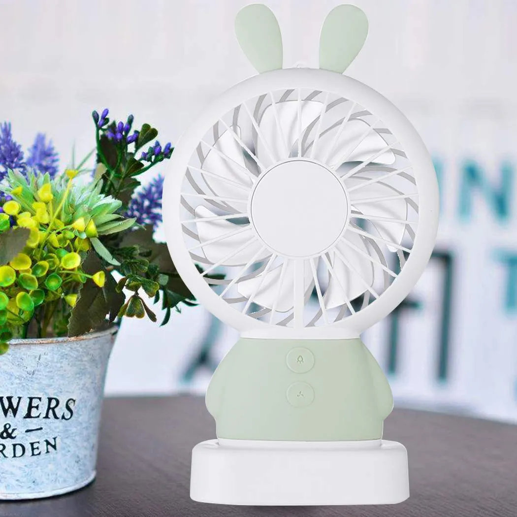 7633 Mini Portable Fan USB Rechargeable Handheld Rabbit Style Color Changing LED Light Pocket Desk Light Fan (Battery Not Include)