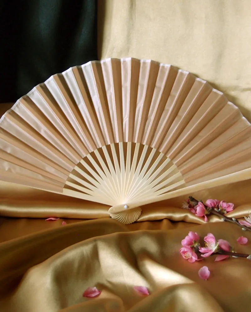 9" Nude Silk Hand Fans for Weddings (10 Pack)