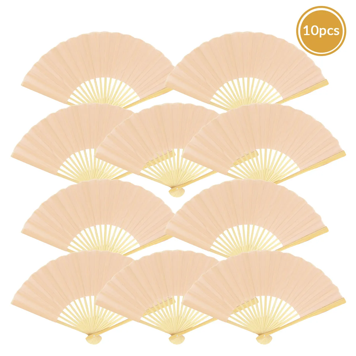 9" Nude Silk Hand Fans for Weddings (10 Pack)