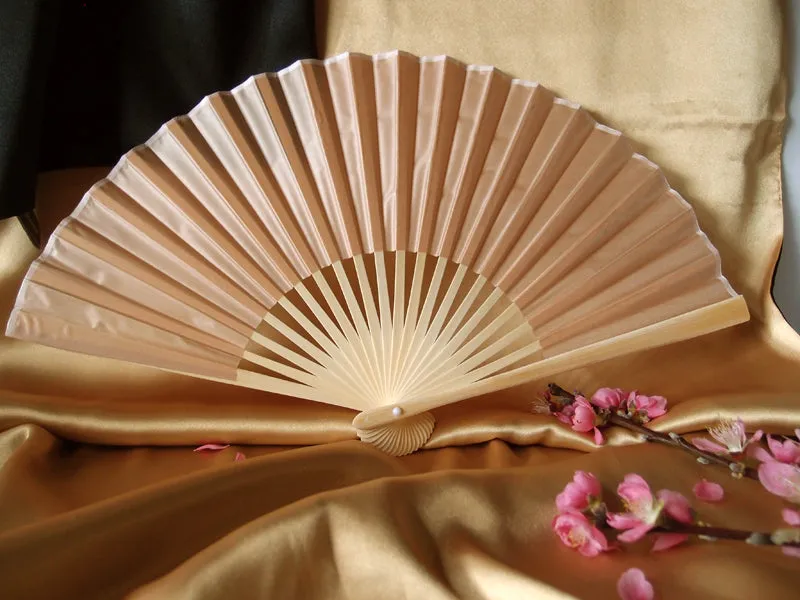 9" Nude Silk Hand Fans for Weddings (10 Pack)