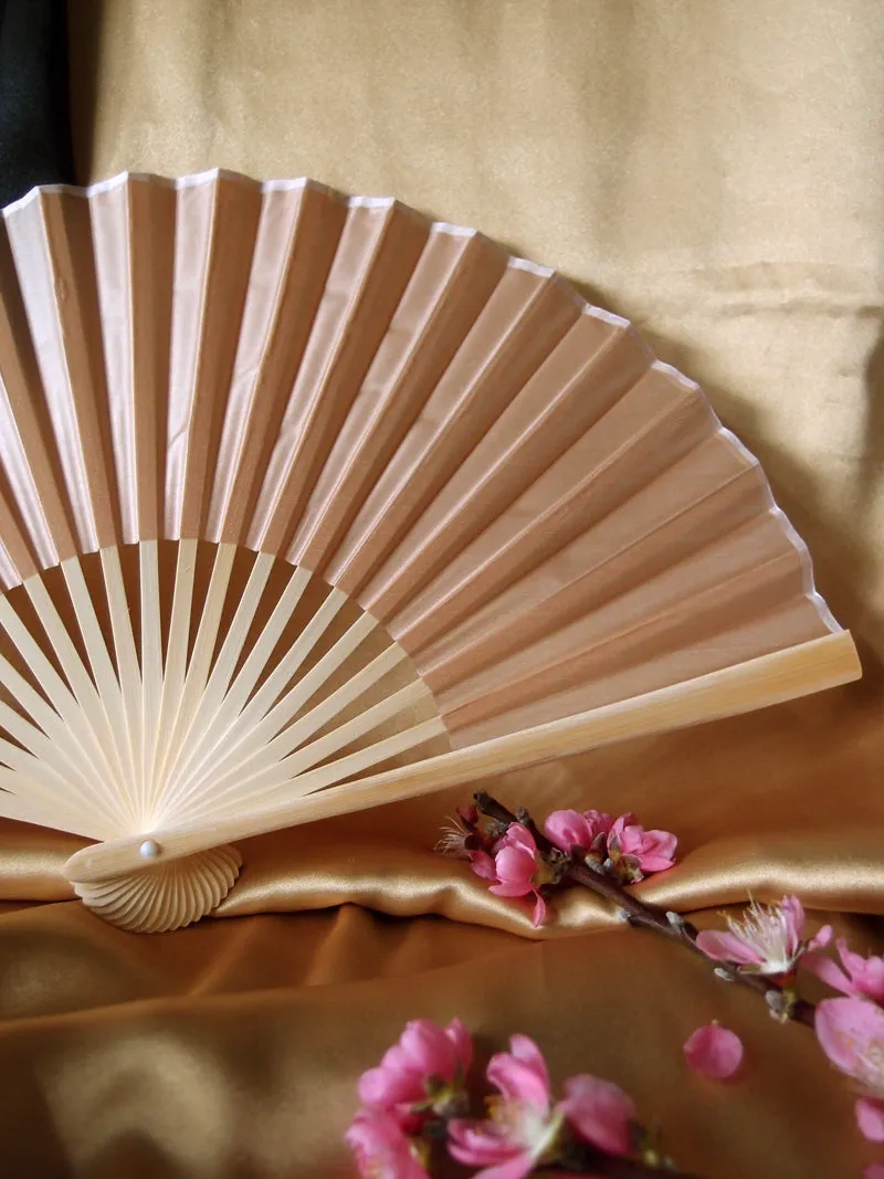 9" Nude Silk Hand Fans for Weddings (10 Pack)