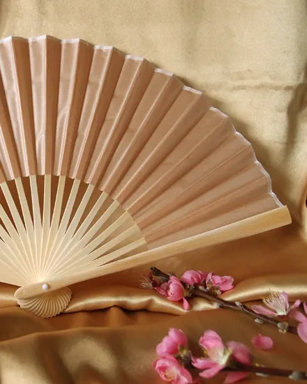 9" Nude Silk Hand Fans for Weddings (10 Pack)