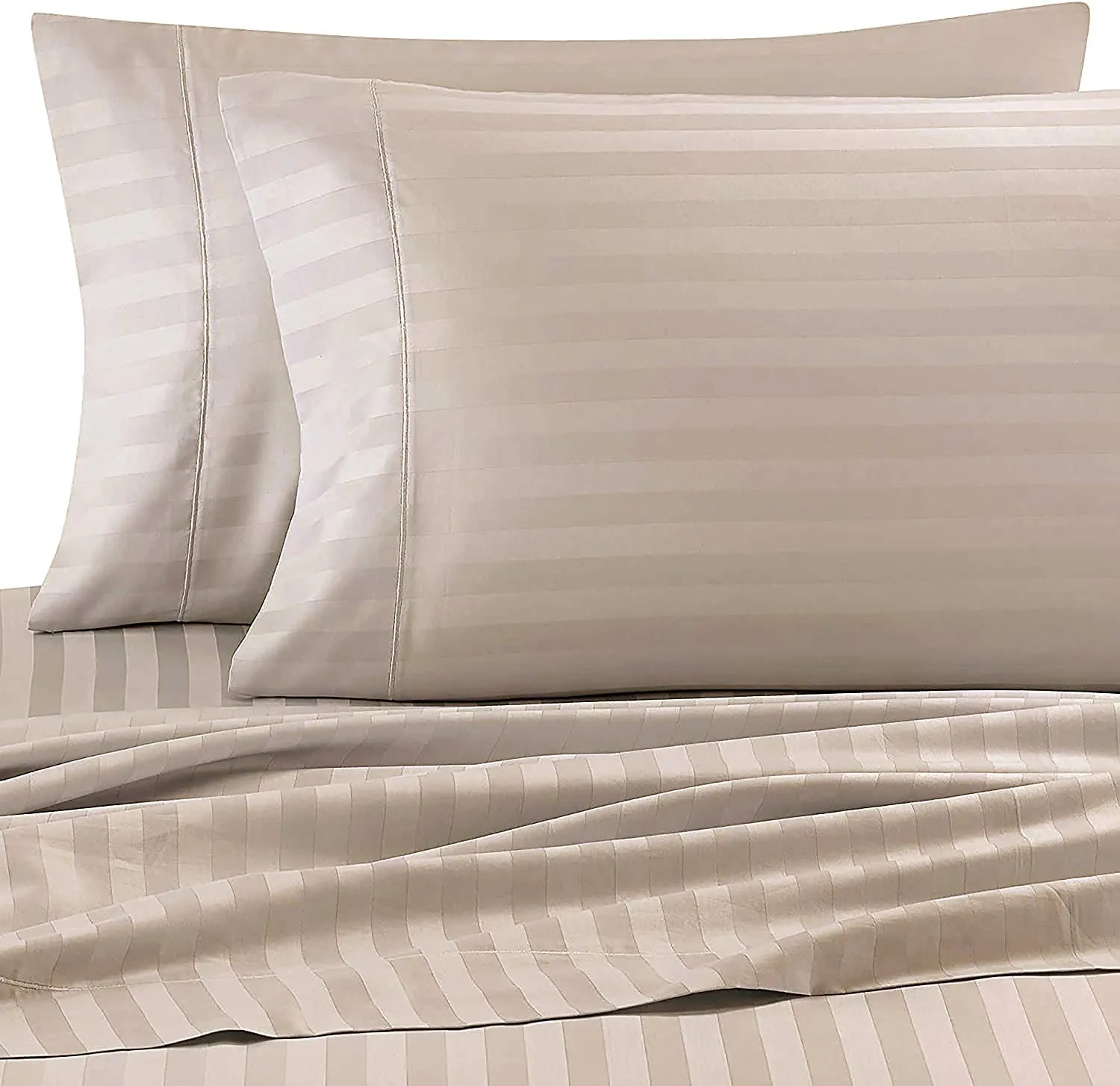 A Next Step Glace Cotton 240 TC Satin Stripe/Lines Plain Supersoft King Size Double Bed Bedsheet with 2 Pillow Cover- Bedsheet For Living Room, Bedsheet For Hotels, Bedsheet For Home Décor- 90X100- Beige