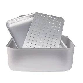 Agnelli Aluminum 3mm Rectangular Roasting Pan With Lid, Inside Grip & Two Folding Handles, 23.6 x 15.7-Inches