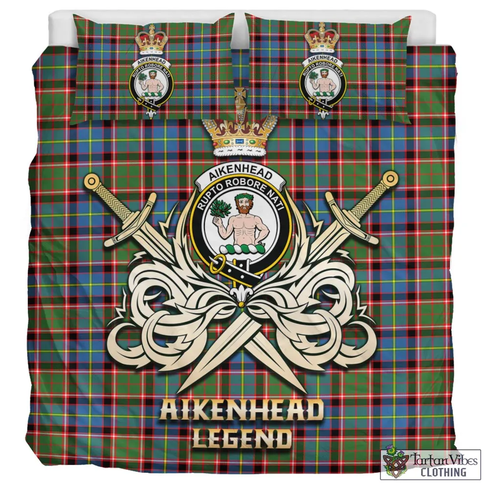 Aikenhead Tartan Bedding Set with Clan Crest and the Golden Sword of Courageous Legacy