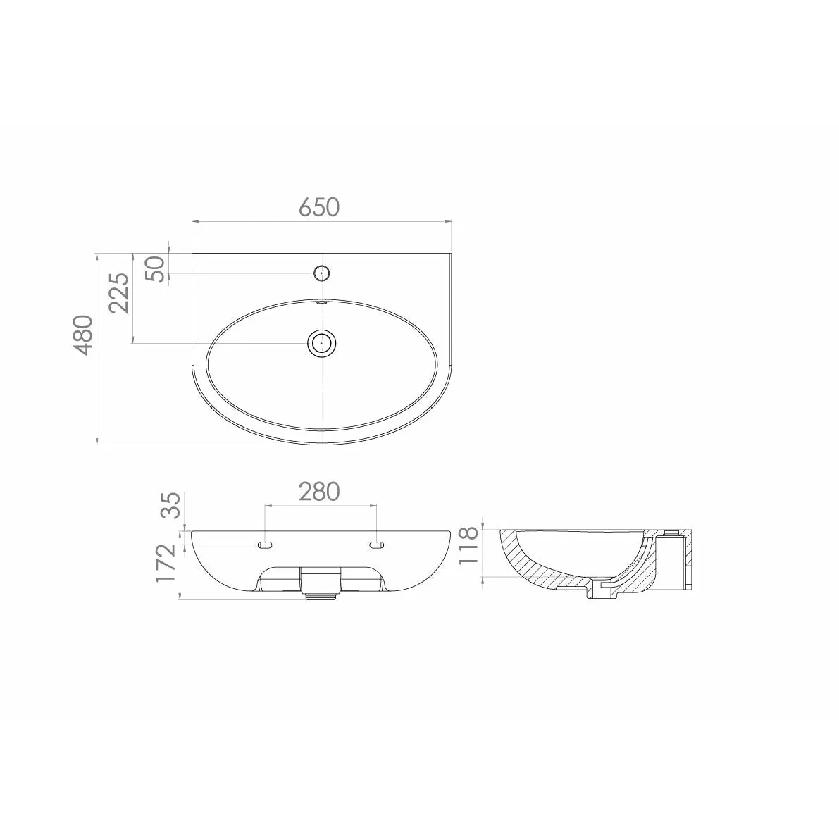 AIR 65x48cm washbasin 1TH with full pedestal