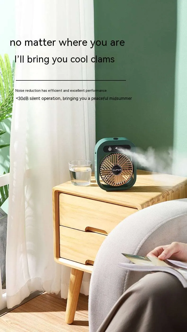 Air Conditioner Ice Mist Little Desktop Blowing Electric Fan with USB Charging