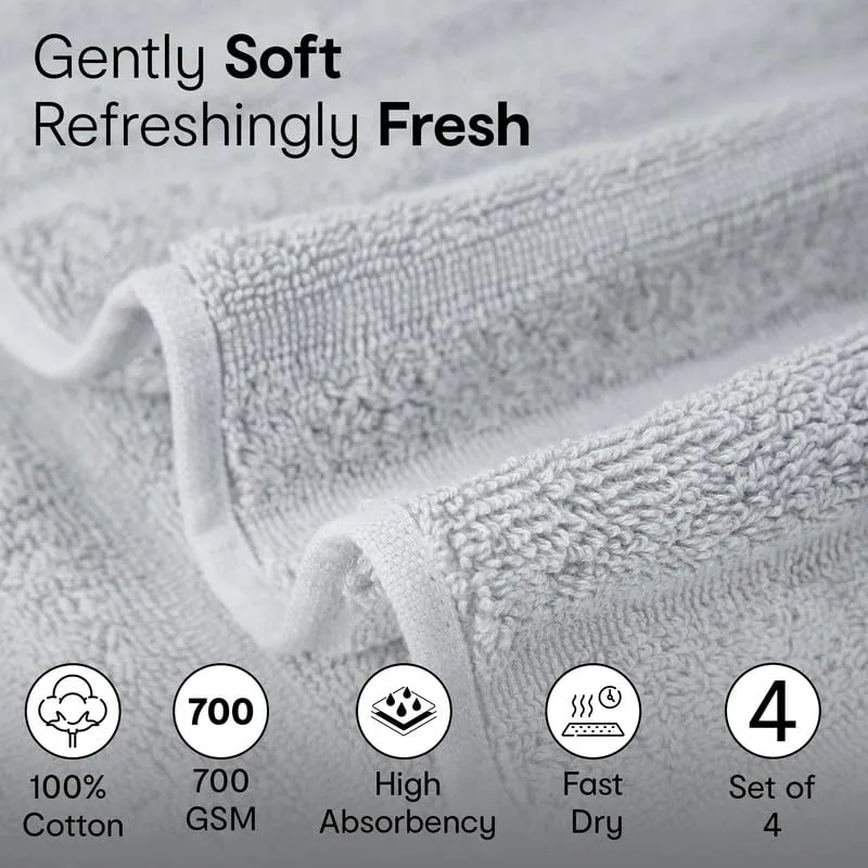 Anko Australia 100% Cotton 700 GSM Large Ribbed Bath Towel | Set of 4 | Super-Soft, Absorbent, Quick-Drying | Grey Towel for Men, Women & Kids | 135x68 cm |Travel, Gym, Spa Towel