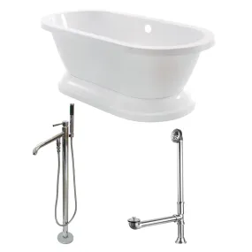 Aqua Eden KT7PE672824B1 67-Inch Acrylic Oval Double Ended Pedestal Tub with Faucet Combo (No Faucet Drillings), Glossy White/Polished Chrome