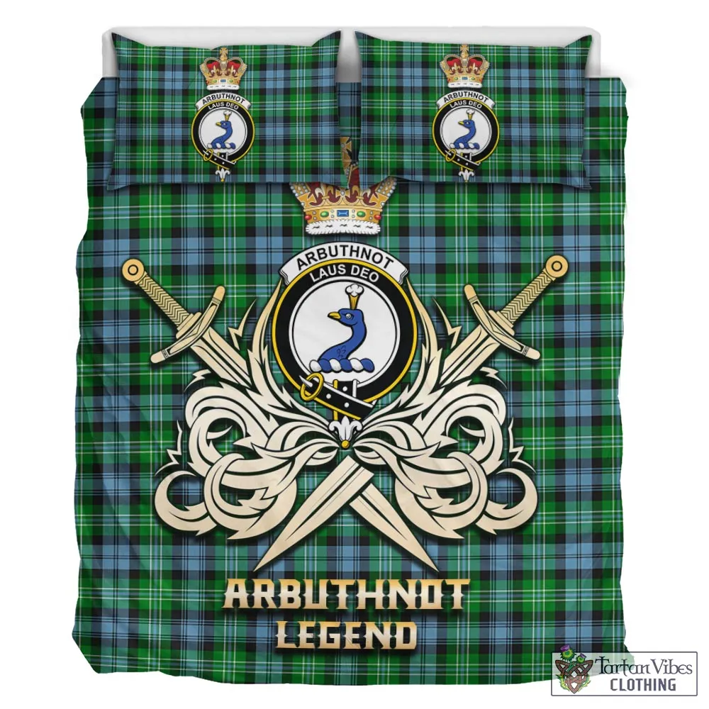 Arbuthnot Ancient Tartan Bedding Set with Clan Crest and the Golden Sword of Courageous Legacy