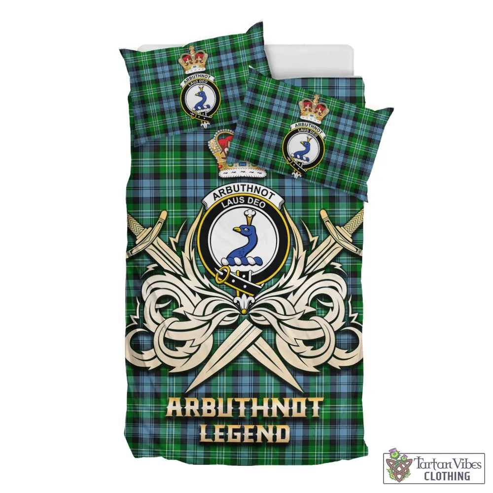 Arbuthnot Ancient Tartan Bedding Set with Clan Crest and the Golden Sword of Courageous Legacy