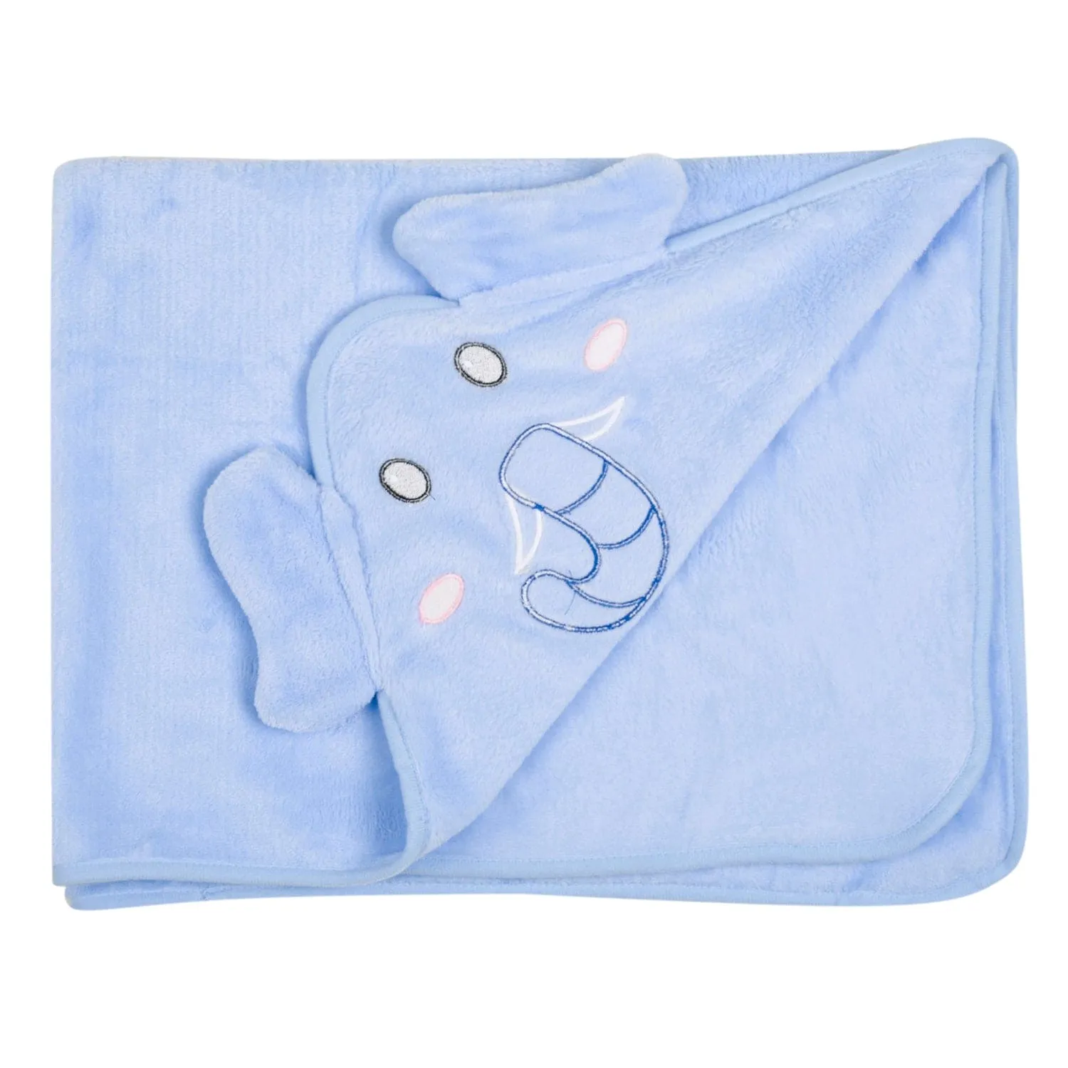 Baby Moo Elephant Applique with 3D Ears Soft Blanket - Blue