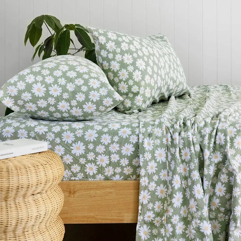 Bambury | Flannelette Sheet Set - Daisy Sage