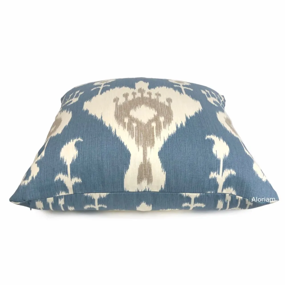 Batam Blue Cream Taupe  Ikat Cotton Print Pillow Cover