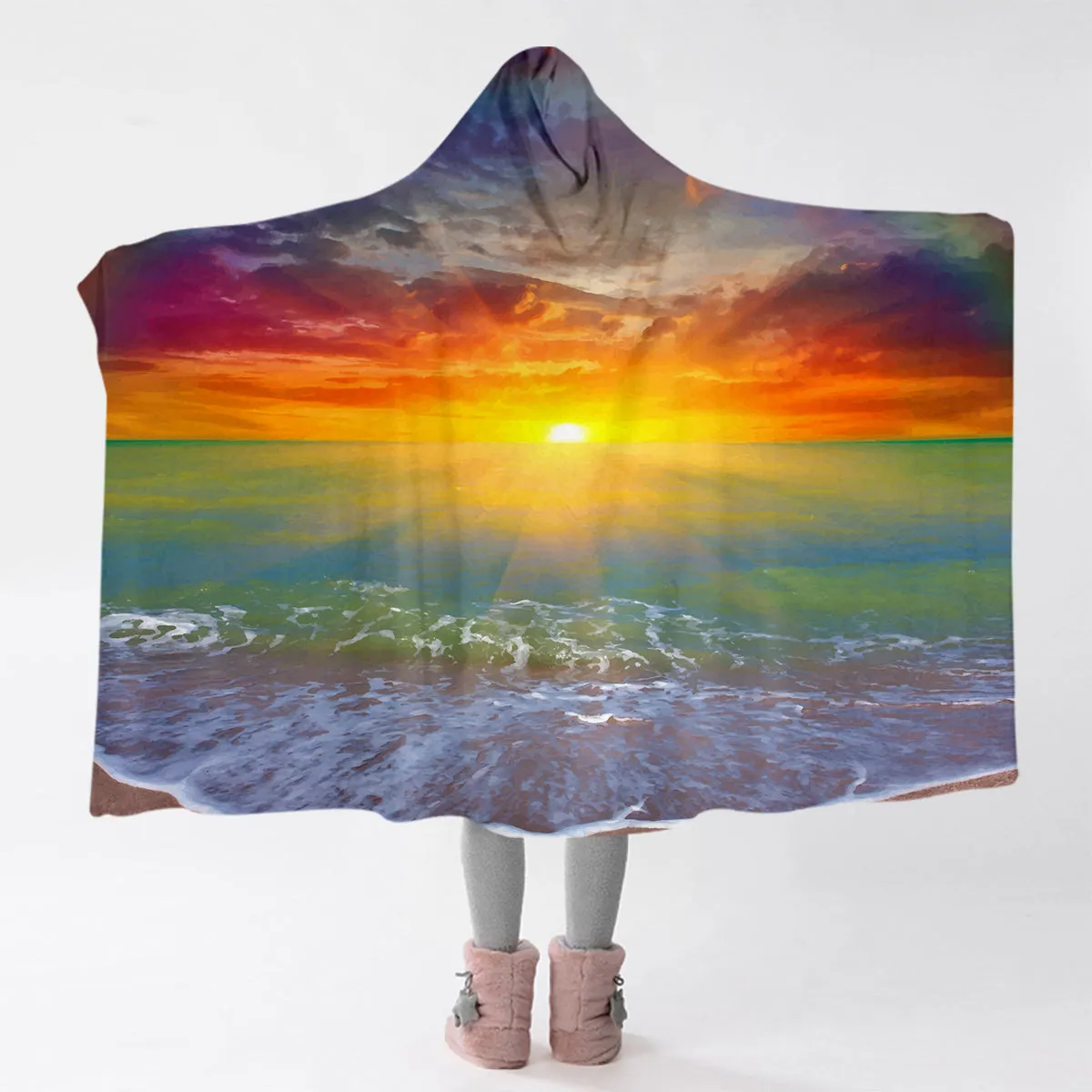 Beach Sunset Cozy Hooded Blanket