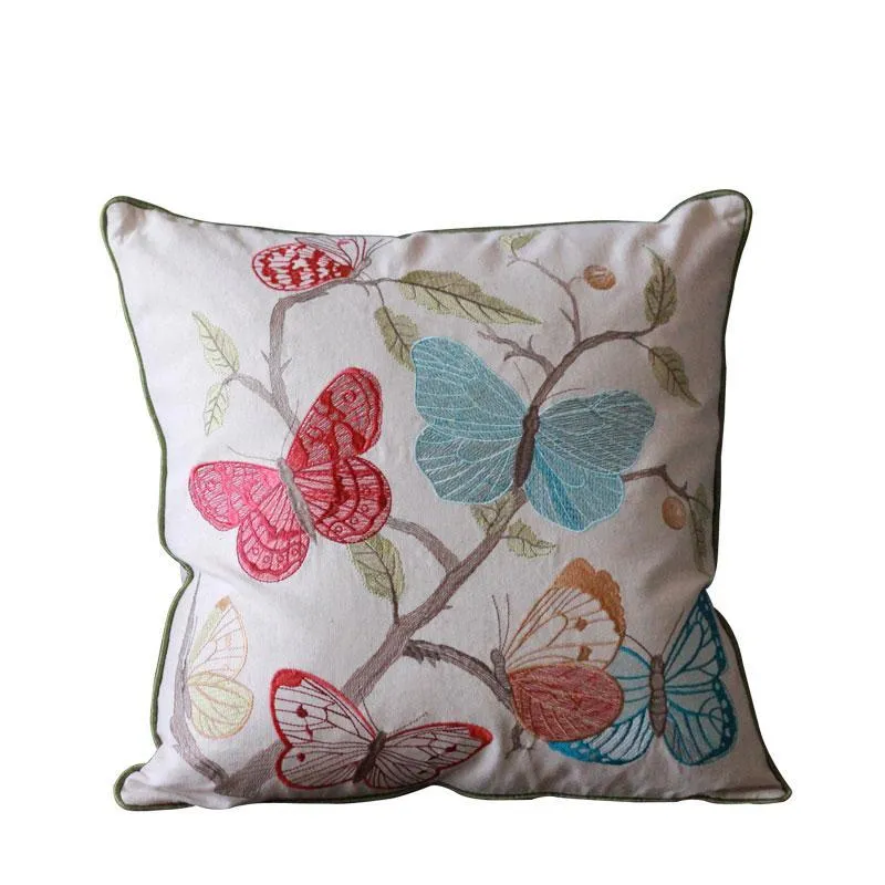 Beautiful Embroider Butterfly Cotton and linen Pillow Cover, Decorative Throw Pillows, Decorative Sofa Pillows, Decorative Pillows for Couch