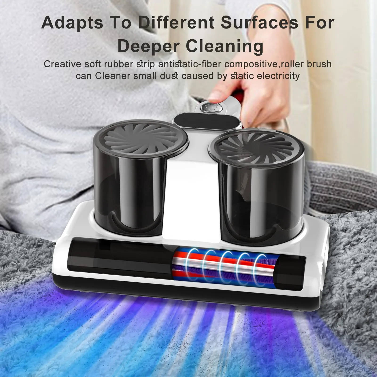 Bed Vacuum Cleaner, UV Mattress Vacuum with Roller Brush & High Heating, Upgrade Double Dust Cup, 500W Powerful Suction Handheld Vacuums Effectively Clean Up Bed