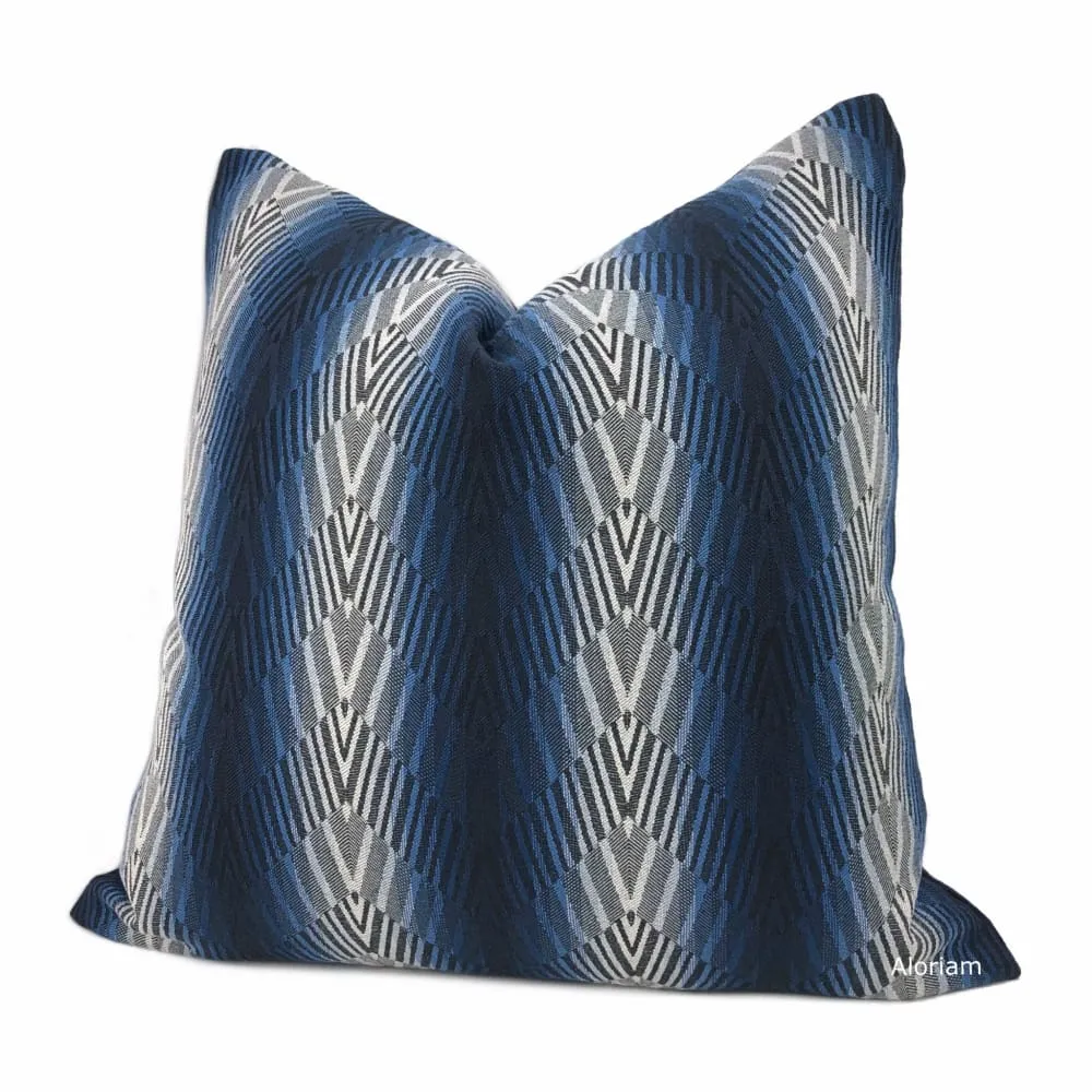 Beekman Blue Art Deco Chevron Stripe Pillow Cover