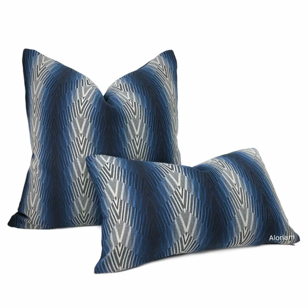 Beekman Blue Art Deco Chevron Stripe Pillow Cover