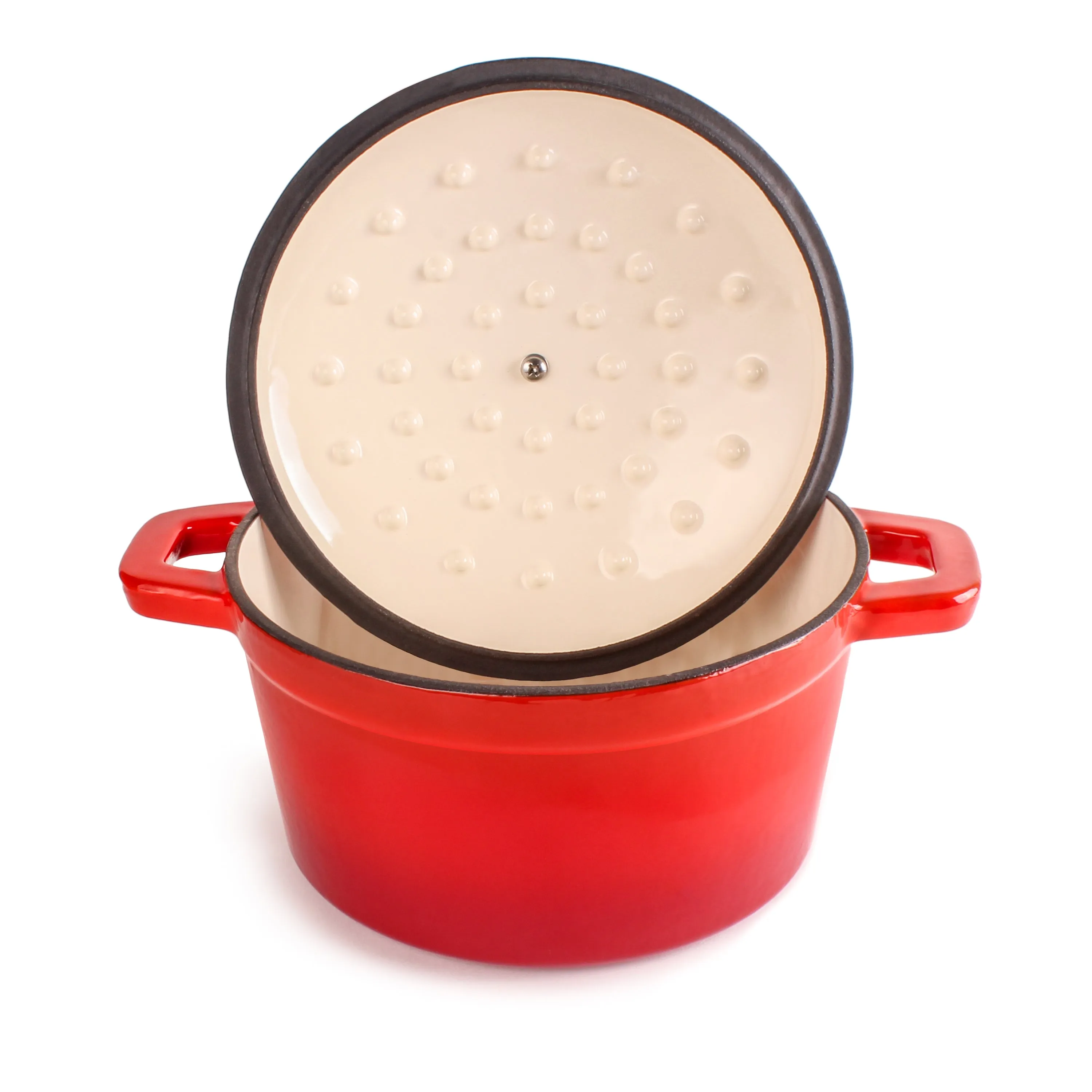 BergHOFF Neo 3pc Cast Iron Cookware Set, Fry Pan & Round Dutch Oven, Red