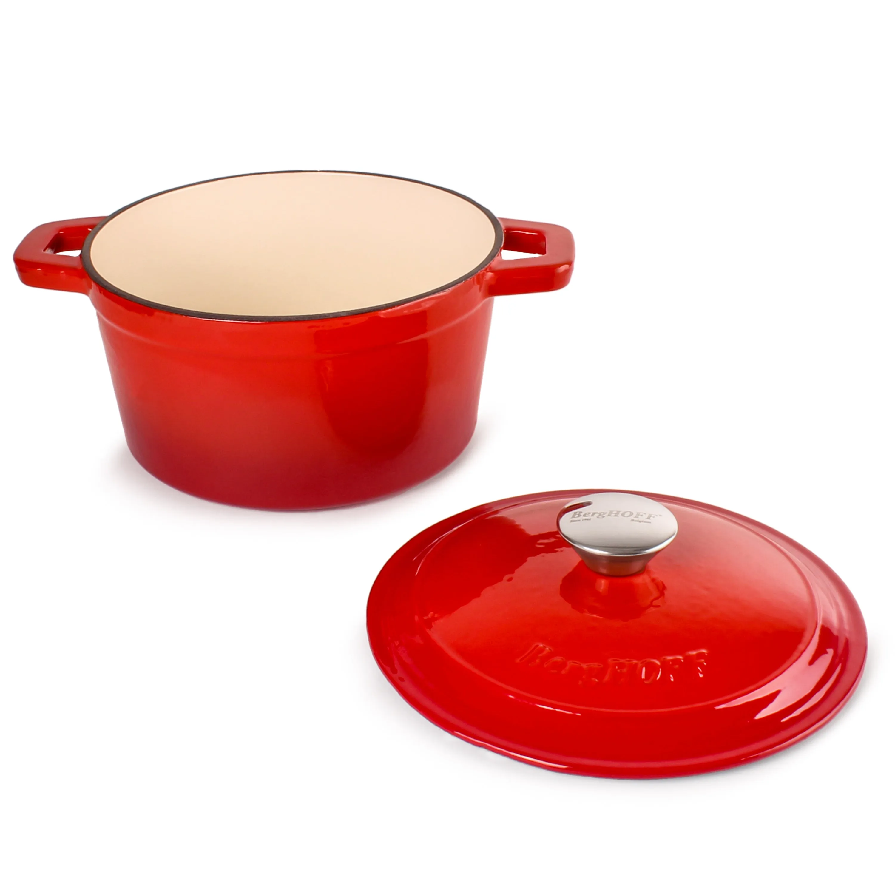 BergHOFF Neo 3pc Cast Iron Cookware Set, Fry Pan & Round Dutch Oven, Red