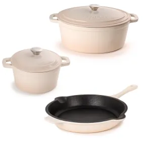 BergHOFF Neo 5pc Cast Iron Dutch Oven Set with 10" Fry Pan, 3qt. & 5qt., Meringue