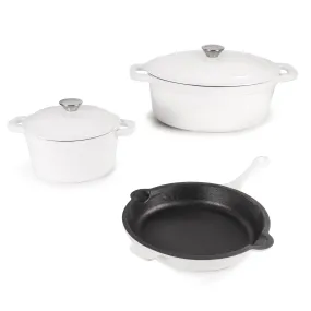 BergHOFF Neo 5pc Cast Iron Dutch Oven Set with 10" Fry Pan, 3qt. & 5qt., White