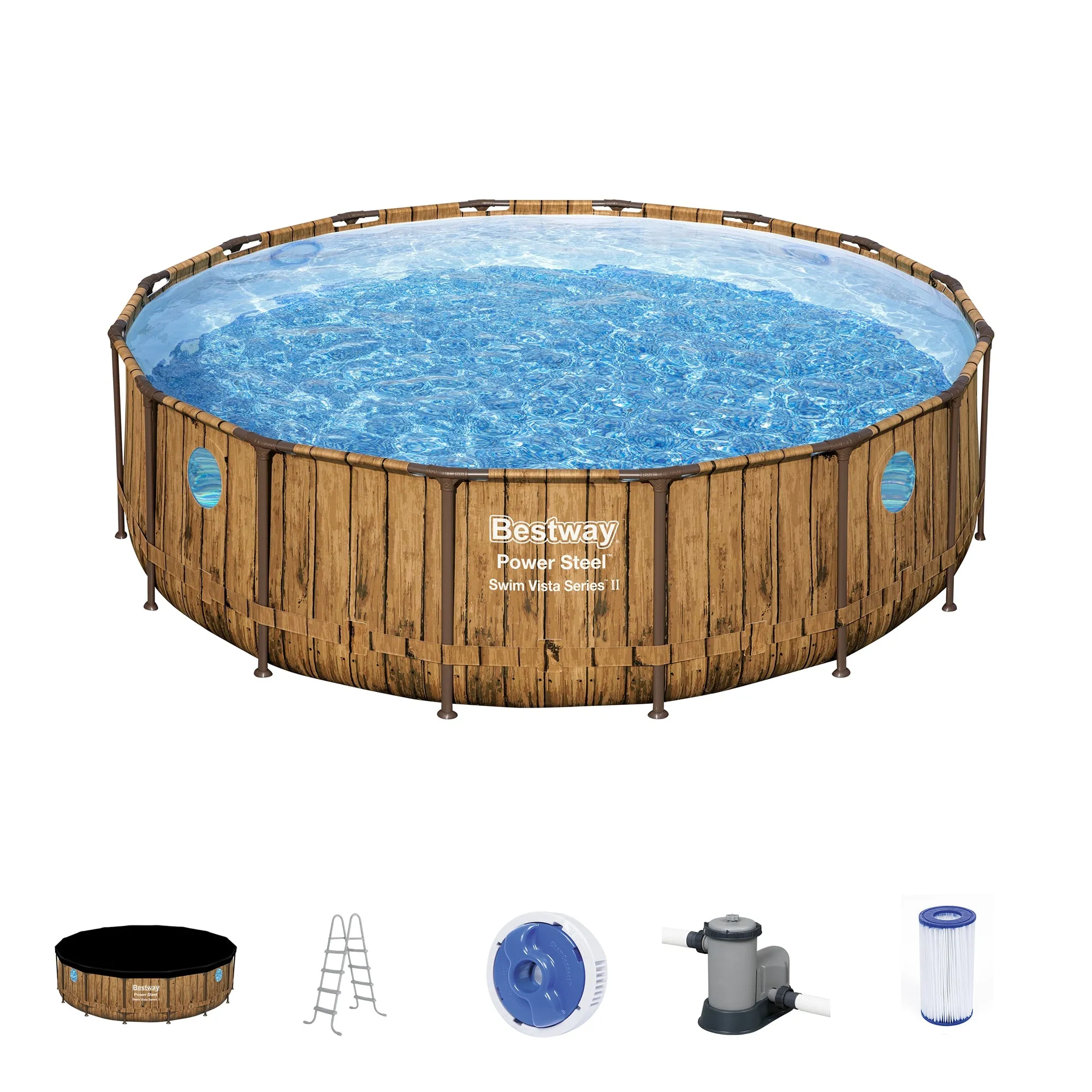 Bestway Power Steel Swim Vista 16' x 48" Round Above Ground Swimming Pool Set