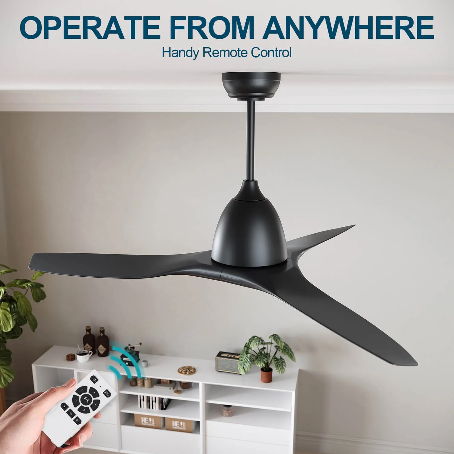 Black 1630mm With 3 Colors LED Light 3 Blades Ceiling Fan DC Motor